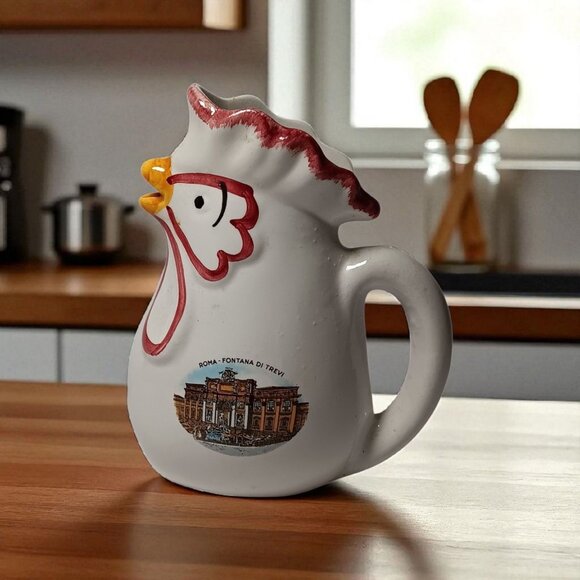 Souvenir Chicken Creamer with Image of Fontana Di Trevi Rome Italy Handmade - Picture 1 of 7